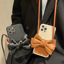 Fashionable Bowknot Crossbody Leather Card Bag Back Cover Case For iPhone 13(Black)