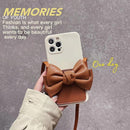 Fashionable Bowknot Crossbody Leather Card Bag Back Cover Case For iPhone 13(Black)