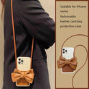 Fashionable Bowknot Crossbody Leather Card Bag Back Cover Case For iPhone 13(Black)