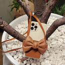 Fashionable Bowknot Crossbody Leather Card Bag Back Cover Case For iPhone 13(Black)