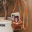 Fashionable Bowknot Crossbody Leather Card Bag Back Cover Case For iPhone 13(Black)