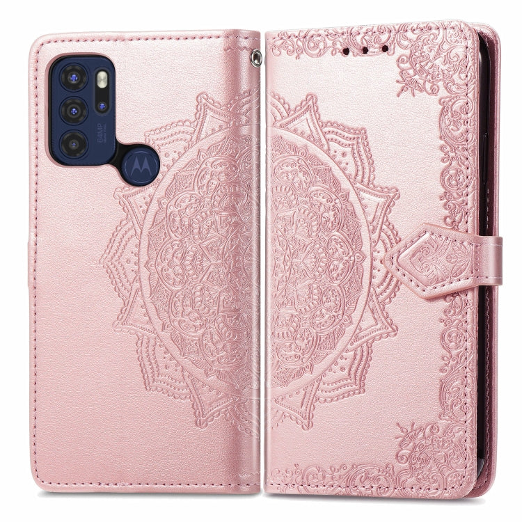 For Motorola Moto G60S Mandala Embossing Pattern Horizontal Flip Leather Case with Holder & Card Slots & Wallet & Lanyard(Rose Gold)