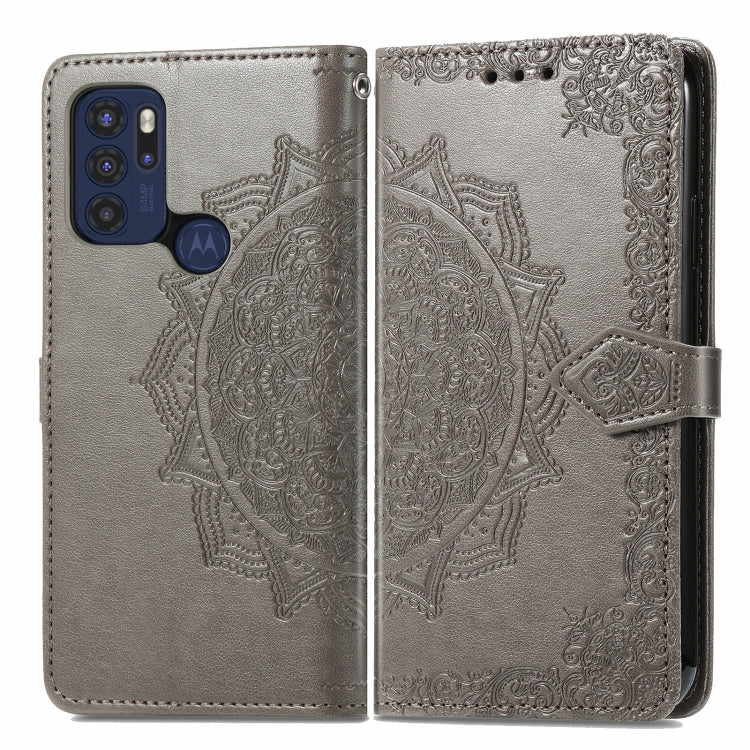 For Motorola Moto G60S Mandala Embossing Pattern Horizontal Flip Leather Case with Holder & Card Slots & Wallet & Lanyard(Grey)
