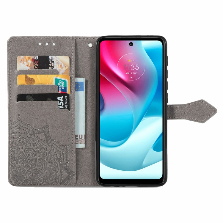 For Motorola Moto G60S Mandala Embossing Pattern Horizontal Flip Leather Case with Holder & Card Slots & Wallet & Lanyard(Grey)