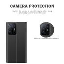 For Xiaomi Mi 11T / 11T Pro Side Window Display Magnetic Suction Plain Grain Flip PU Leather + PC Case with Holder(Sky Blue)