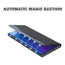 For Xiaomi Mi 11T / 11T Pro Side Window Display Magnetic Suction Plain Grain Flip PU Leather + PC Case with Holder(Red)