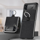 For Samsung Galaxy Z Flip3 5G Litchi Pattern Folding Phone Case with Ring Buckle(Black)