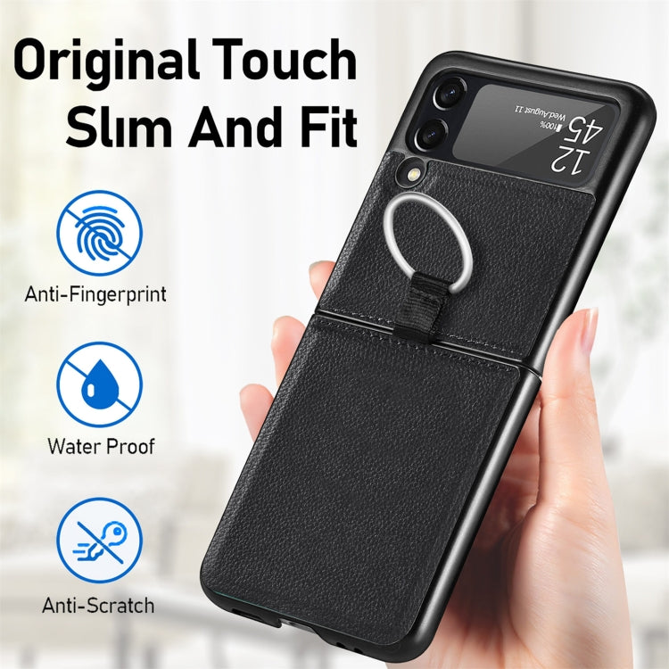 For Samsung Galaxy Z Flip3 5G Litchi Pattern Folding Phone Case with Ring Buckle(Black)