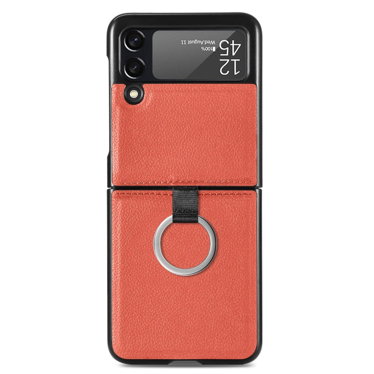 For Samsung Galaxy Z Flip3 5G Litchi Pattern Folding Phone Case with Ring Buckle(Red)