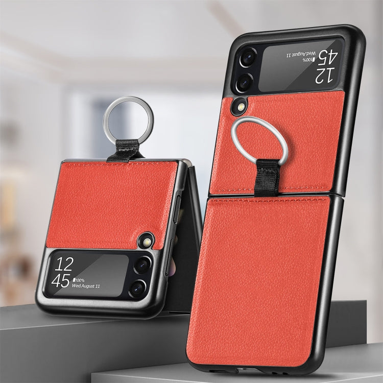 For Samsung Galaxy Z Flip3 5G Litchi Pattern Folding Phone Case with Ring Buckle(Red)
