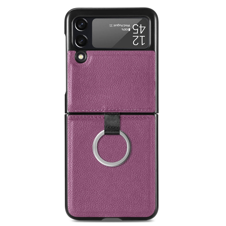For Samsung Galaxy Z Flip3 5G Litchi Pattern Folding Phone Case with Ring Buckle(Purple)