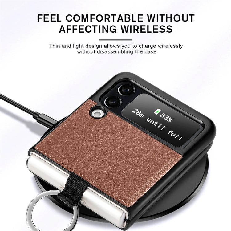 For Samsung Galaxy Z Flip3 5G Litchi Pattern Folding Phone Case with Ring Buckle(Brown)