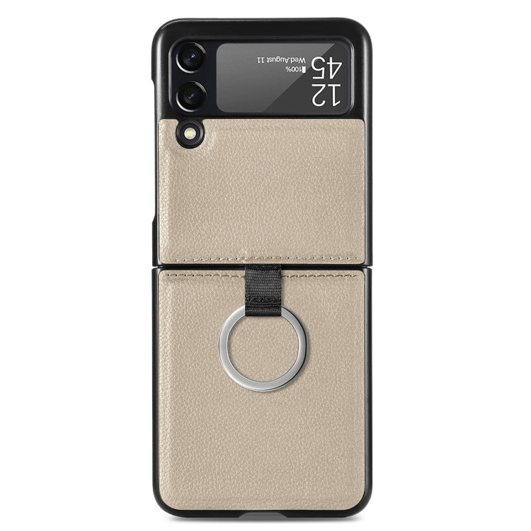 For Samsung Galaxy Z Flip3 5G Litchi Pattern Folding Phone Case with Ring Buckle(Grey)