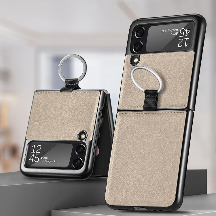 For Samsung Galaxy Z Flip3 5G Litchi Pattern Folding Phone Case with Ring Buckle(Grey)