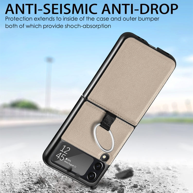 For Samsung Galaxy Z Flip3 5G Litchi Pattern Folding Phone Case with Ring Buckle(Grey)