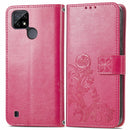For OPPO Realme C21Y Four-leaf Clasp Embossed Leather Case with Lanyard & Card Slot & Wallet & Holder(Rose Red)