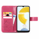 For OPPO Realme C21Y Four-leaf Clasp Embossed Leather Case with Lanyard & Card Slot & Wallet & Holder(Rose Red)