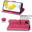 For OPPO Realme C21Y Four-leaf Clasp Embossed Leather Case with Lanyard & Card Slot & Wallet & Holder(Rose Red)
