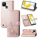 For OPPO Realme C21Y Four-leaf Clasp Embossed Leather Case with Lanyard & Card Slot & Wallet & Holder(Rose Gold)