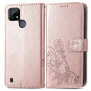 For OPPO Realme C21Y Four-leaf Clasp Embossed Leather Case with Lanyard & Card Slot & Wallet & Holder(Rose Gold)