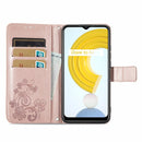 For OPPO Realme C21Y Four-leaf Clasp Embossed Leather Case with Lanyard & Card Slot & Wallet & Holder(Rose Gold)