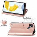 For OPPO Realme C21Y Four-leaf Clasp Embossed Leather Case with Lanyard & Card Slot & Wallet & Holder(Rose Gold)