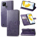 For OPPO Realme C21Y Four-leaf Clasp Embossed Leather Case with Lanyard & Card Slot & Wallet & Holder(Purple)