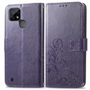 For OPPO Realme C21Y Four-leaf Clasp Embossed Leather Case with Lanyard & Card Slot & Wallet & Holder(Purple)
