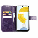 For OPPO Realme C21Y Four-leaf Clasp Embossed Leather Case with Lanyard & Card Slot & Wallet & Holder(Purple)