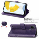 For OPPO Realme C21Y Four-leaf Clasp Embossed Leather Case with Lanyard & Card Slot & Wallet & Holder(Purple)