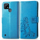 For OPPO Realme C21Y Four-leaf Clasp Embossed Leather Case with Lanyard & Card Slot & Wallet & Holder(Blue)