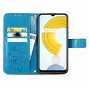For OPPO Realme C21Y Four-leaf Clasp Embossed Leather Case with Lanyard & Card Slot & Wallet & Holder(Blue)
