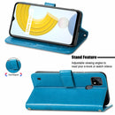 For OPPO Realme C21Y Four-leaf Clasp Embossed Leather Case with Lanyard & Card Slot & Wallet & Holder(Blue)