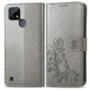 For OPPO Realme C21Y Four-leaf Clasp Embossed Leather Case with Lanyard & Card Slot & Wallet & Holder(Grey)