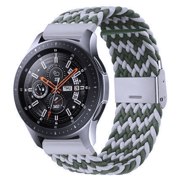 Nylon Braided Metal Buckle Watch Band for Galaxy Watch 4 20mm(W White Green)