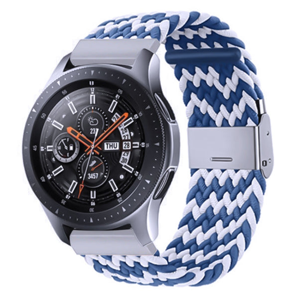 Nylon Braided Metal Buckle Watch Band for Galaxy Watch 4 20mm(W Blue White)
