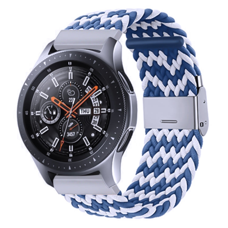 Nylon Braided Metal Buckle Watch Band for Galaxy Watch 4 20mm(W Blue White)