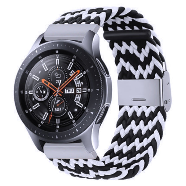 Nylon Braided Metal Buckle Watch Band for Galaxy Watch 4 20mm(W Black White)