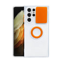 For Samsung Galaxy S22 5G Sliding Camera Cover TPU Protective Case with Ring Holder(Orange)