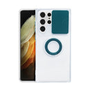 For Samsung Galaxy S22+ 5G Sliding Camera Cover TPU Protective Case with Ring Holder(Dark Green)