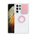 For Samsung Galaxy S22 Ultra 5G Sliding Camera Cover TPU Protective Case with Ring Holder(Pink)