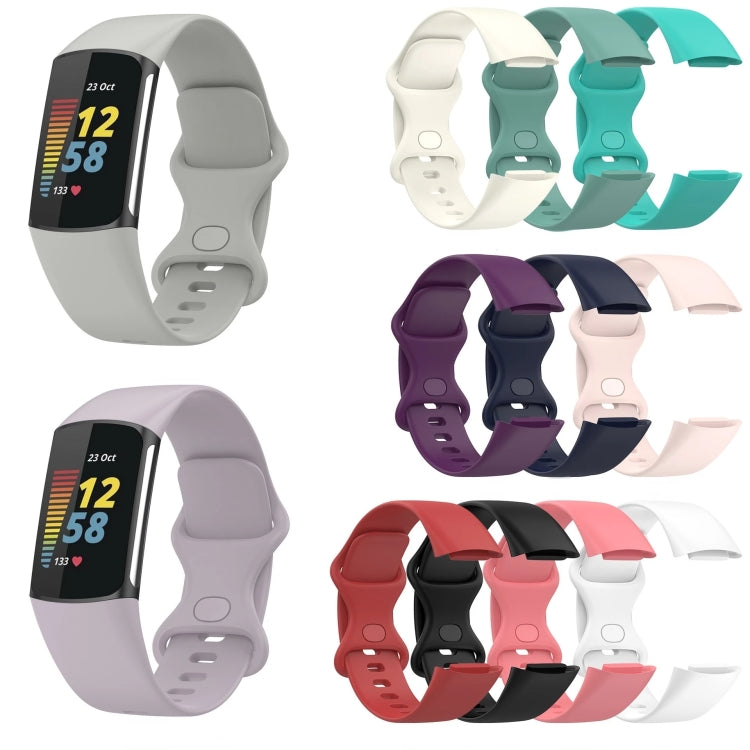 For Fitbit Charge 5 Monochromatic Silicone Watch Band, Size: Small Size(Light green)