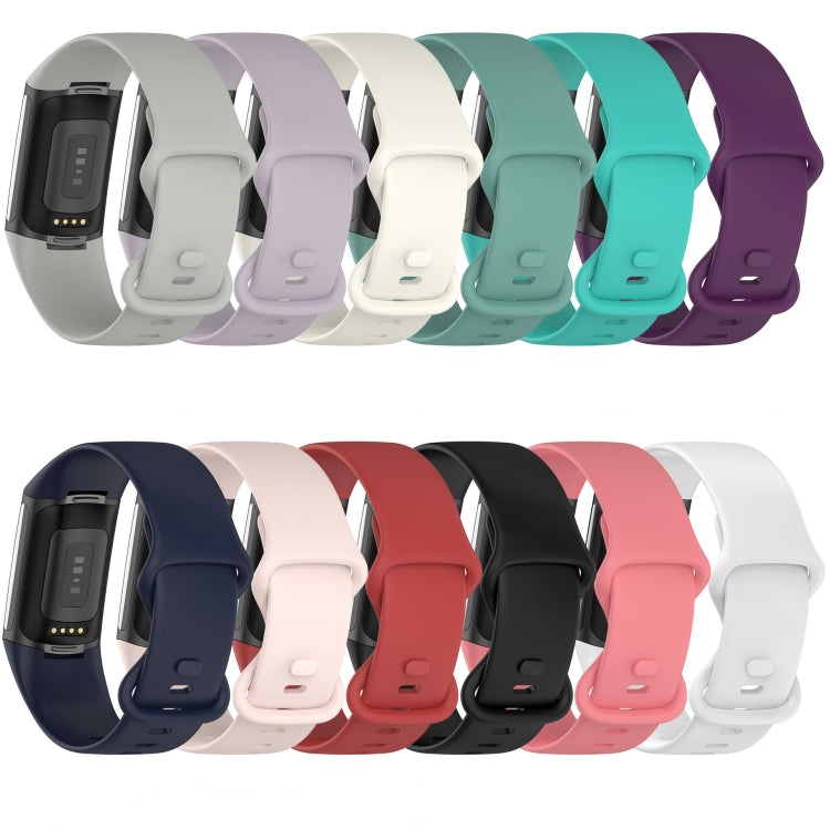 For Fitbit Charge 5 Monochromatic Silicone Watch Band, Size: Small Size(Light green)