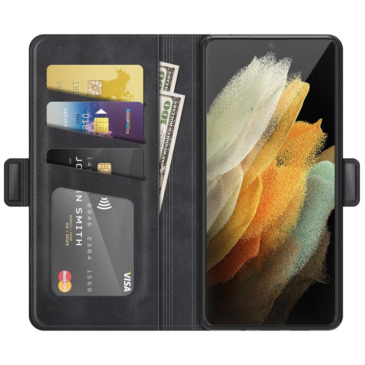 For Samsung Galaxy S22 Ultra 5G Dual-side Magnetic Buckle Horizontal Flip Leather Case with Holder & Card Slots & Wallet(Black)