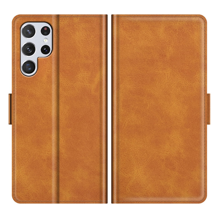 For Samsung Galaxy S22 Ultra 5G Dual-side Magnetic Buckle Horizontal Flip Leather Case with Holder & Card Slots & Wallet(Yellow)