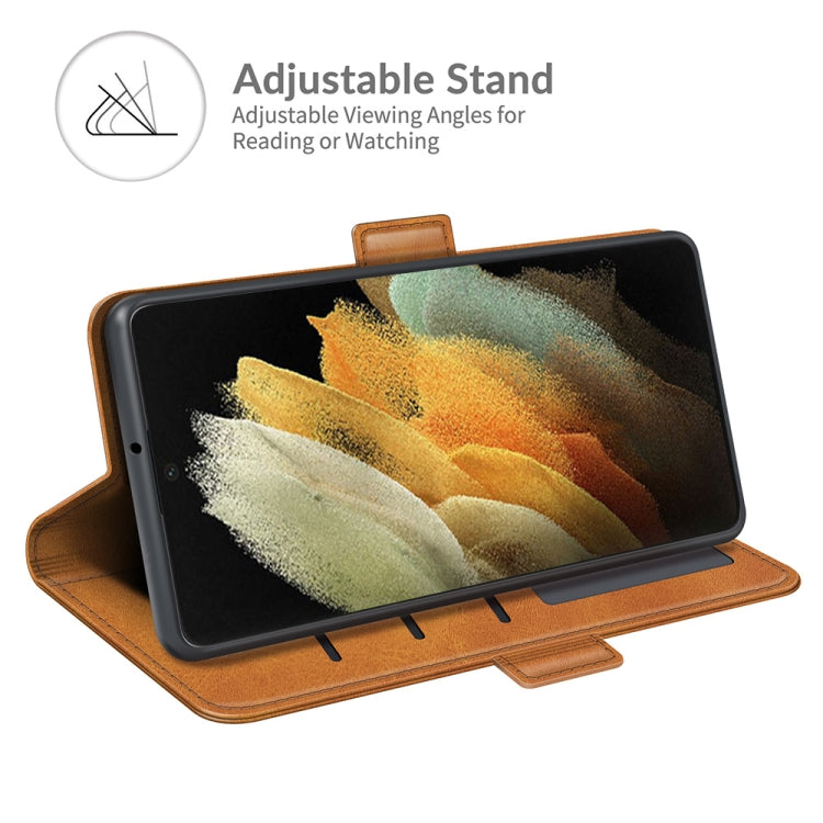 For Samsung Galaxy S22 Ultra 5G Dual-side Magnetic Buckle Horizontal Flip Leather Case with Holder & Card Slots & Wallet(Yellow)