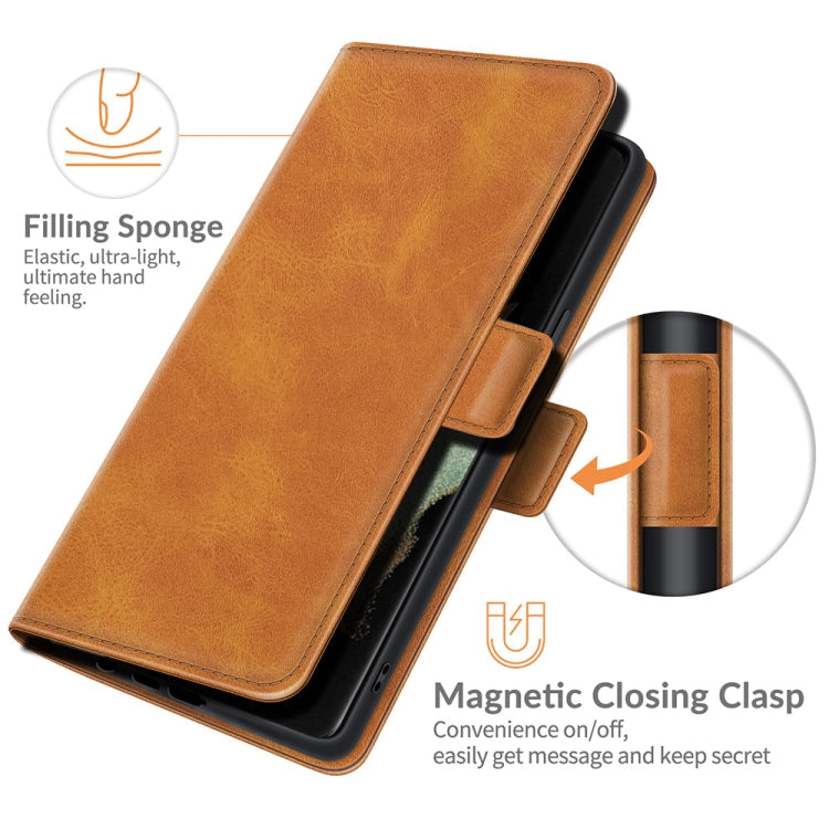 For Samsung Galaxy S22 Ultra 5G Dual-side Magnetic Buckle Horizontal Flip Leather Case with Holder & Card Slots & Wallet(Yellow)