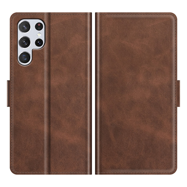 For Samsung Galaxy S22 Ultra 5G Dual-side Magnetic Buckle Horizontal Flip Leather Case with Holder & Card Slots & Wallet(Brown)