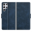 For Samsung Galaxy S22 Ultra 5G Dual-side Magnetic Buckle Horizontal Flip Leather Case with Holder & Card Slots & Wallet(Dark Blue)