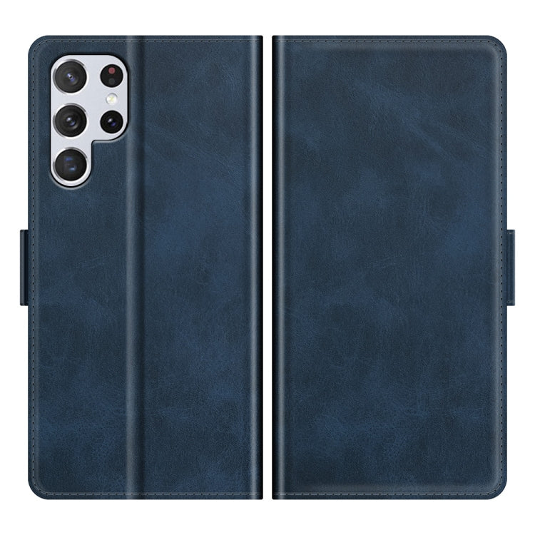 For Samsung Galaxy S22 Ultra 5G Dual-side Magnetic Buckle Horizontal Flip Leather Case with Holder & Card Slots & Wallet(Dark Blue)